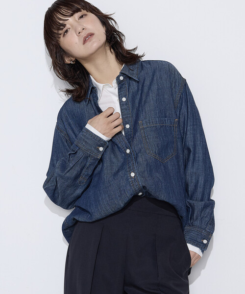 COMME CA Wardrobe(コムサワードローブ)の「〔 +サイズ 〕 テンセル/リネンデニム シャツ(シャツ/ブラウス・レディース・インディゴブルー/ライトインディゴブルー・13号)」の3枚目の写真