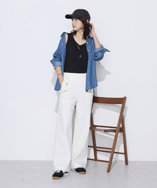 COMME CA Wardrobe(コムサワードローブ)の「〔 +サイズ 〕 テンセル/リネンデニム シャツ(シャツ/ブラウス・レディース・インディゴブルー/ライトインディゴブルー・13号)」の6枚目の写真