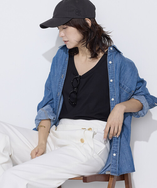 COMME CA Wardrobe(コムサワードローブ)の「〔 +サイズ 〕 テンセル/リネンデニム シャツ(シャツ/ブラウス・レディース・インディゴブルー/ライトインディゴブルー・13号)」の8枚目の写真