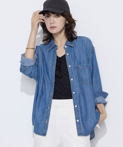 COMME CA Wardrobe(コムサワードローブ)の「〔 +サイズ 〕 テンセル/リネンデニム シャツ(シャツ/ブラウス・レディース・インディゴブルー/ライトインディゴブルー・13号)」の9枚目の写真