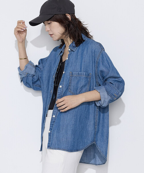 COMME CA Wardrobe(コムサワードローブ)の「〔 +サイズ 〕 テンセル/リネンデニム シャツ(シャツ/ブラウス・レディース・インディゴブルー/ライトインディゴブルー・13号)」の11枚目の写真