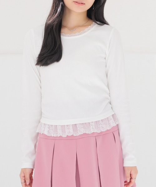 Honeys(ハニーズ)の「レース付トップス(Tシャツ/カットソー・レディース・アイボリー/ピンク系1/ブラック/ヘザーチャコール・M/S)」の2枚目の写真