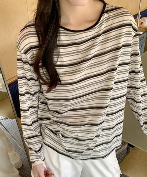 Ritzy(リッツィー)の「バックリボン ボーダー長袖カットソー(Tシャツ/カットソー・レディース・ホワイト・M/L/XL)」の6枚目の写真