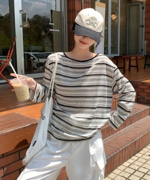 Ritzy(リッツィー)の「バックリボン ボーダー長袖カットソー(Tシャツ/カットソー・レディース・ホワイト・M/L/XL)」の7枚目の写真