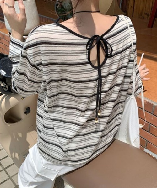 Ritzy(リッツィー)の「バックリボン ボーダー長袖カットソー(Tシャツ/カットソー・レディース・ホワイト・M/L/XL)」の10枚目の写真