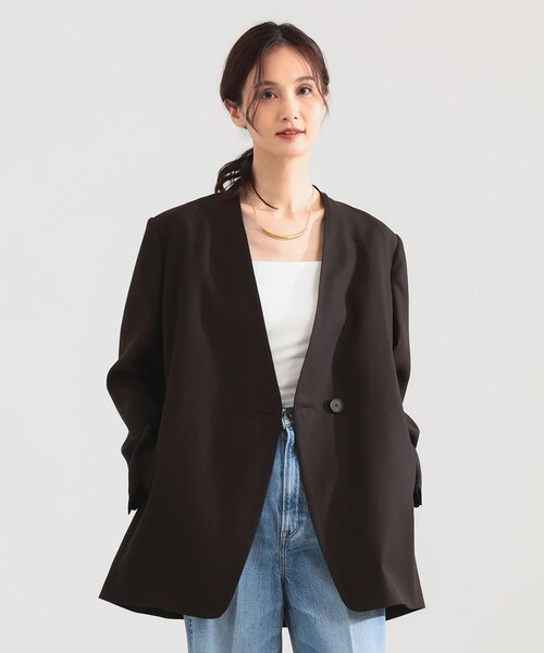 Demi-Luxe BEAMS(デミルクス ビームス)の「ラペルレス オーバー ジャケット(その他アウター・レディース・ブラック/ブラウン・38/36)」の2枚目の写真