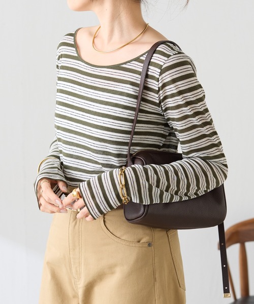 COLLAGE GALLARDAGALANTE（コラージュガリャルダガランテ）の「ボートネックボーダーTシャツ（Tシャツ/カットソー・レディース・ネイビー/カーキ・FREE）」の6枚目の写真