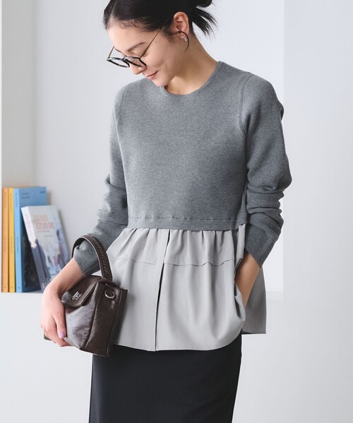 BEAUTY&YOUTH UNITED ARROWS(ビューティーアンドユースユナイテッドアローズ)の「【WEB限定 Wardrobe DAILY MINIMAL】レイヤードフレアニットプルオーバー ウォッシャブル(ニット/セーター・レディース・ネイビー/オフホワイト/ダークグレー・FREE)」の4枚目の写真