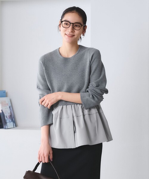 BEAUTY&YOUTH UNITED ARROWS(ビューティーアンドユースユナイテッドアローズ)の「【WEB限定 Wardrobe DAILY MINIMAL】レイヤードフレアニットプルオーバー ウォッシャブル(ニット/セーター・レディース・ネイビー/オフホワイト/ダークグレー・FREE)」の6枚目の写真