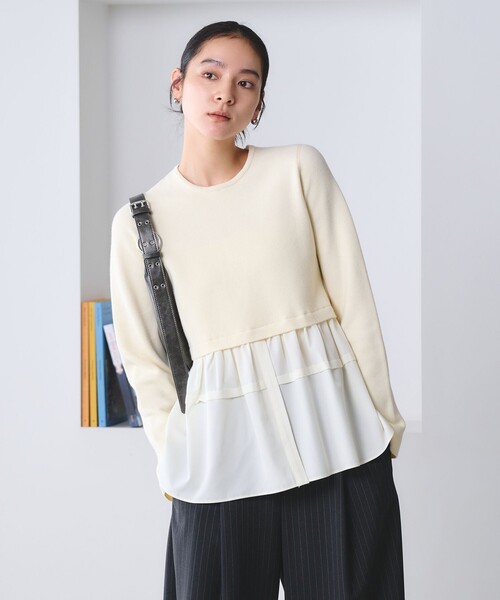 BEAUTY&YOUTH UNITED ARROWS(ビューティーアンドユースユナイテッドアローズ)の「【WEB限定 Wardrobe DAILY MINIMAL】レイヤードフレアニットプルオーバー ウォッシャブル(ニット/セーター・レディース・ネイビー/オフホワイト/ダークグレー・FREE)」の11枚目の写真