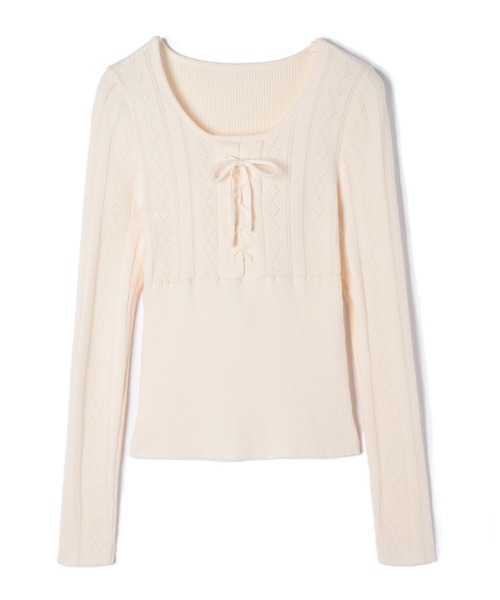M DOLLY(エムドリー)の「Eyelet fifi knit tops / アイレットフィフィニットトップス(Tシャツ/カットソー・レディース・アイボリー/グレー・FREE)」の17枚目の写真