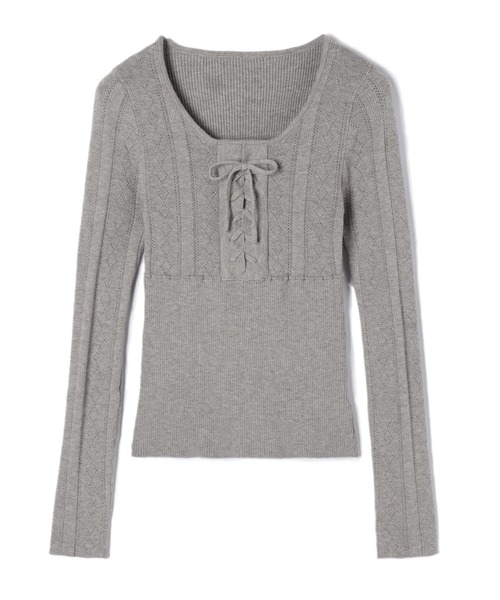 M DOLLY(エムドリー)の「Eyelet fifi knit tops / アイレットフィフィニットトップス(Tシャツ/カットソー・レディース・アイボリー/グレー・FREE)」の18枚目の写真