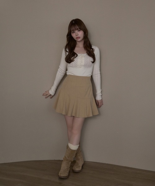 M DOLLY(エムドリー)の「Eyelet fifi knit tops / アイレットフィフィニットトップス(Tシャツ/カットソー・レディース・アイボリー/グレー・FREE)」の12枚目の写真