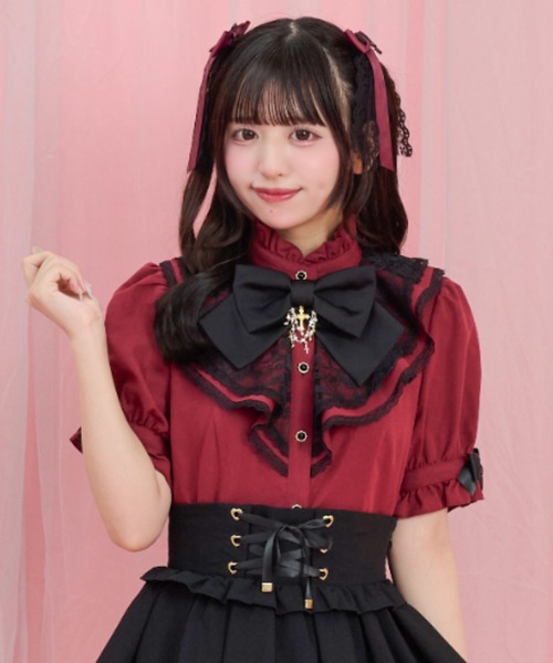 Secret Honey（シークレットハニー）の「ラッフルバックレースアップブラウス（シャツ/ブラウス・レディース・オフホワイト/ワインレッド/ブラック・MEDIUM）」の3枚目の写真