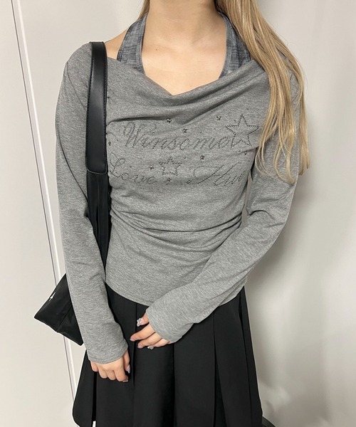 WC(ダブル シー)の「スタッズロゴタンクドッキング長袖トップス(Tシャツ/カットソー・レディース・ホワイト/グレー・FREE)」の2枚目の写真