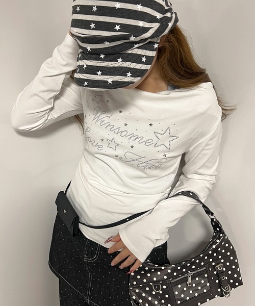 WC(ダブル シー)の「スタッズロゴタンクドッキング長袖トップス(Tシャツ/カットソー・レディース・ホワイト/グレー・FREE)」の1枚目の写真
