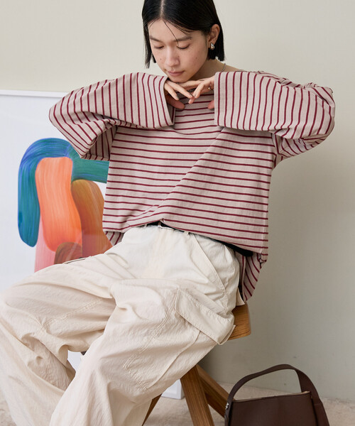 FREAK'S STORE(フリークスストア)の「バスクボーダーTシャツ/ボーダーロンT(Tシャツ/カットソー・レディース・ベージュ/ブラウン/ダークグレー・フリ-)」の1枚目の写真