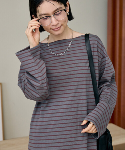 FREAK'S STORE(フリークスストア)の「バスクボーダーTシャツ/ボーダーロンT(Tシャツ/カットソー・レディース・ベージュ/ブラウン/ダークグレー・フリ-)」の2枚目の写真