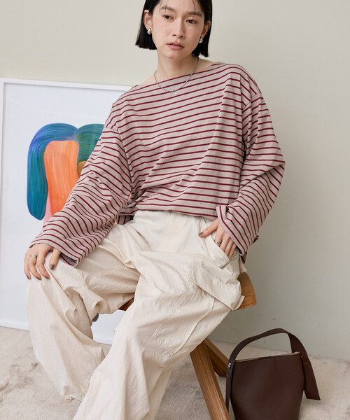 FREAK'S STORE(フリークスストア)の「バスクボーダーTシャツ/ボーダーロンT(Tシャツ/カットソー・レディース・ベージュ/ブラウン/ダークグレー・フリ-)」の4枚目の写真