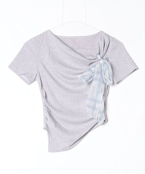 Dream garden(ドリームガーデン)の「リボン付きデザイン半袖Tシャツ(Tシャツ/カットソー・レディース・グレー/ライトパープル/アイボリー/ライトブルー・S/M/L/XL)」の4枚目の写真