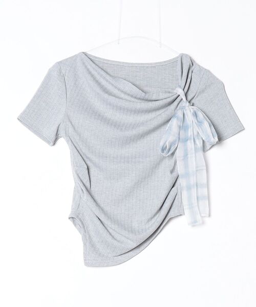 Dream garden(ドリームガーデン)の「リボン付きデザイン半袖Tシャツ(Tシャツ/カットソー・レディース・グレー/ライトパープル/アイボリー/ライトブルー・S/M/L/XL)」の2枚目の写真