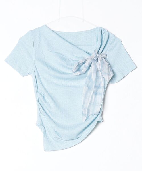 Dream garden(ドリームガーデン)の「リボン付きデザイン半袖Tシャツ(Tシャツ/カットソー・レディース・グレー/ライトパープル/アイボリー/ライトブルー・S/M/L/XL)」の3枚目の写真
