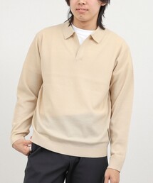 変形カノコ ウォッシャブル スキッパーニットポロ 長袖 26AW