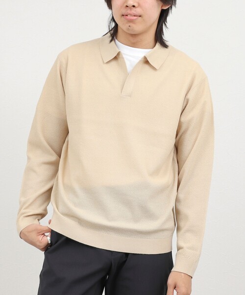 NOLLEY’S(ノーリーズ)の「変形カノコ 長袖スキッパーニットポロ 26AW(ニット/セーター・メンズ・サックスブルー/グリーン/ベージュ/チャコールグレー・M/L/S)」の3枚目の写真