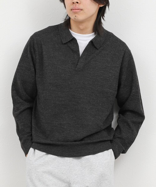 NOLLEY’S(ノーリーズ)の「変形カノコ 長袖スキッパーニットポロ 26AW(ニット/セーター・メンズ・サックスブルー/グリーン/ベージュ/チャコールグレー・M/L/S)」の2枚目の写真
