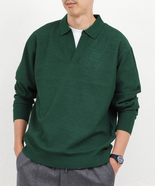 NOLLEY’S(ノーリーズ)の「変形カノコ 長袖スキッパーニットポロ 26AW(ニット/セーター・メンズ・サックスブルー/グリーン/ベージュ/チャコールグレー・M/L/S)」の4枚目の写真
