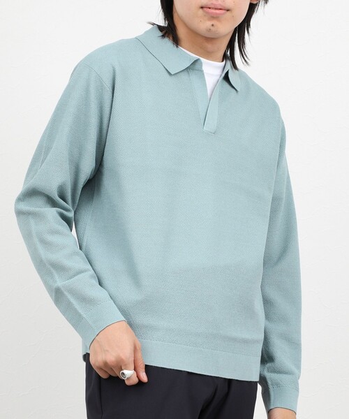 NOLLEY’S(ノーリーズ)の「変形カノコ 長袖スキッパーニットポロ 26AW(ニット/セーター・メンズ・サックスブルー/グリーン/ベージュ/チャコールグレー・M/L/S)」の5枚目の写真