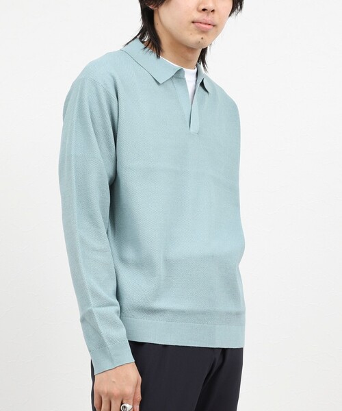 NOLLEY’S(ノーリーズ)の「変形カノコ 長袖スキッパーニットポロ 26AW(ニット/セーター・メンズ・サックスブルー/グリーン/ベージュ/チャコールグレー・M/L/S)」の6枚目の写真