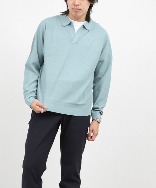 NOLLEY’S(ノーリーズ)の「変形カノコ 長袖スキッパーニットポロ 26AW(ニット/セーター・メンズ・サックスブルー/グリーン/ベージュ/チャコールグレー・M/L/S)」の7枚目の写真