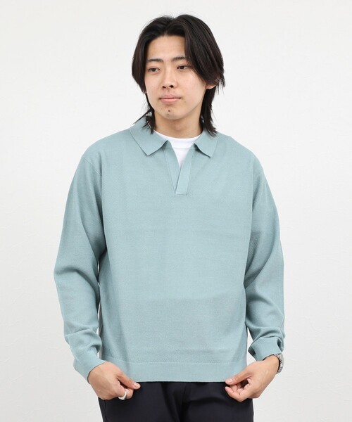 NOLLEY’S(ノーリーズ)の「変形カノコ 長袖スキッパーニットポロ 26AW(ニット/セーター・メンズ・サックスブルー/グリーン/ベージュ/チャコールグレー・M/L/S)」の9枚目の写真
