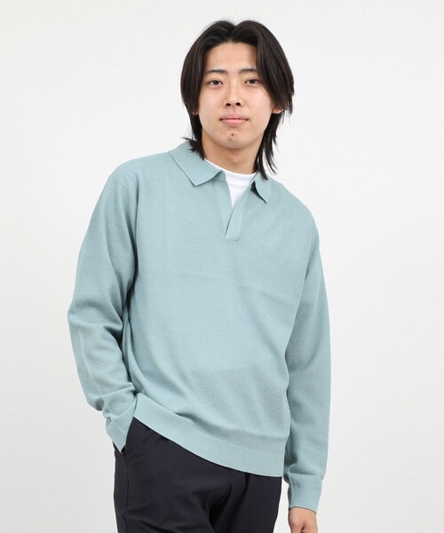 NOLLEY’S(ノーリーズ)の「変形カノコ 長袖スキッパーニットポロ 26AW(ニット/セーター・メンズ・サックスブルー/グリーン/ベージュ/チャコールグレー・M/L/S)」の10枚目の写真