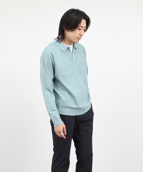NOLLEY’S(ノーリーズ)の「変形カノコ 長袖スキッパーニットポロ 26AW(ニット/セーター・メンズ・サックスブルー/グリーン/ベージュ/チャコールグレー・M/L/S)」の11枚目の写真