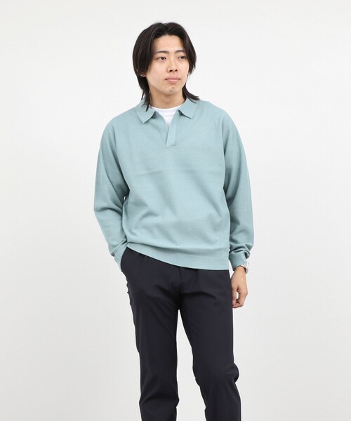 NOLLEY’S(ノーリーズ)の「変形カノコ 長袖スキッパーニットポロ 26AW(ニット/セーター・メンズ・サックスブルー/グリーン/ベージュ/チャコールグレー・M/L/S)」の12枚目の写真