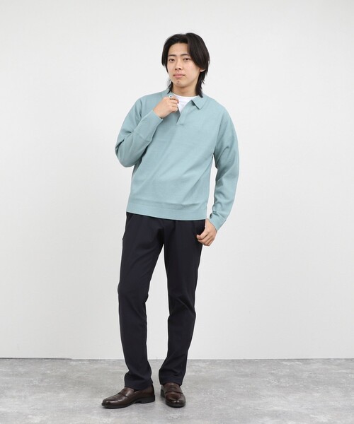 NOLLEY’S(ノーリーズ)の「変形カノコ 長袖スキッパーニットポロ 26AW(ニット/セーター・メンズ・サックスブルー/グリーン/ベージュ/チャコールグレー・M/L/S)」の13枚目の写真