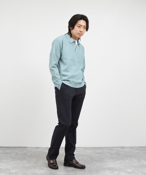 NOLLEY’S(ノーリーズ)の「変形カノコ 長袖スキッパーニットポロ 26AW(ニット/セーター・メンズ・サックスブルー/グリーン/ベージュ/チャコールグレー・M/L/S)」の14枚目の写真