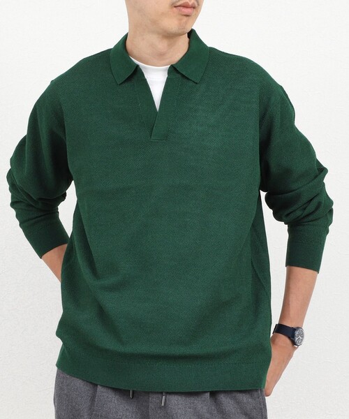 NOLLEY’S(ノーリーズ)の「変形カノコ 長袖スキッパーニットポロ 26AW(ニット/セーター・メンズ・サックスブルー/グリーン/ベージュ/チャコールグレー・M/L/S)」の16枚目の写真