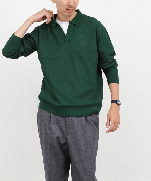 NOLLEY’S(ノーリーズ)の「変形カノコ 長袖スキッパーニットポロ 26AW(ニット/セーター・メンズ・サックスブルー/グリーン/ベージュ/チャコールグレー・M/L/S)」の17枚目の写真