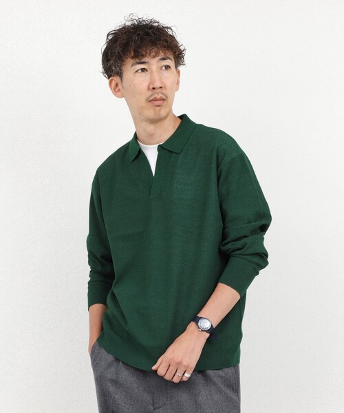 NOLLEY’S(ノーリーズ)の「変形カノコ 長袖スキッパーニットポロ 26AW(ニット/セーター・メンズ・サックスブルー/グリーン/ベージュ/チャコールグレー・M/L/S)」の19枚目の写真