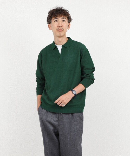 NOLLEY’S(ノーリーズ)の「変形カノコ 長袖スキッパーニットポロ 26AW(ニット/セーター・メンズ・サックスブルー/グリーン/ベージュ/チャコールグレー・M/L/S)」の20枚目の写真