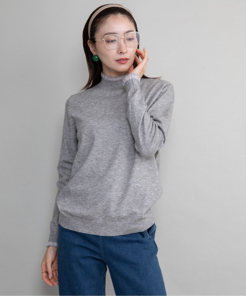 lodie(ロディ)の「【全8色展開】プチフリルハイネックニット(ニット/セーター・レディース・イエロー/ブルー/グリーン/アイボリー/グレー/レッド/ネイビー/ブラック・FREE)」の3枚目の写真