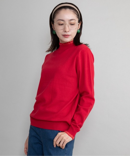 lodie(ロディ)の「【全8色展開】プチフリルハイネックニット(ニット/セーター・レディース・イエロー/ブルー/グリーン/アイボリー/グレー/レッド/ネイビー/ブラック・FREE)」の8枚目の写真