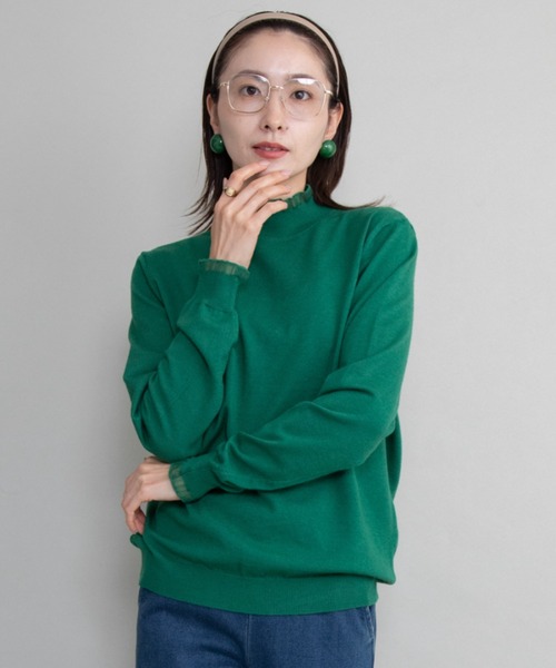 lodie(ロディ)の「【全8色展開】プチフリルハイネックニット(ニット/セーター・レディース・イエロー/ブルー/グリーン/アイボリー/グレー/レッド/ネイビー/ブラック・FREE)」の4枚目の写真