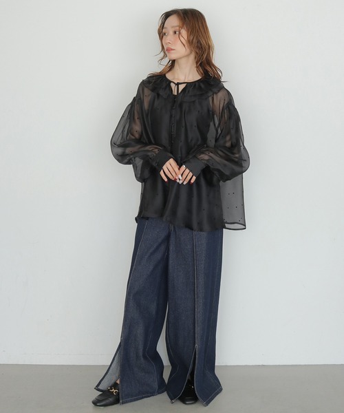 CLEIO(クレイオ)の「【CLEIO】ドットシアーパフスリーブブラウス DOT SHEER PUFF SLEEVE BLOUSE(シャツ/ブラウス・レディース・ブラック/アイボリー・FREE)」の19枚目の写真