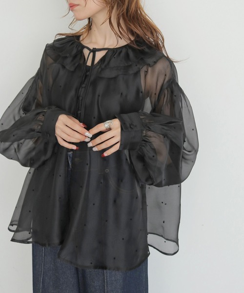 CLEIO(クレイオ)の「【CLEIO】ドットシアーパフスリーブブラウス DOT SHEER PUFF SLEEVE BLOUSE(シャツ/ブラウス・レディース・ブラック/アイボリー・FREE)」の16枚目の写真