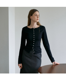 Slim Button Cardigan [Black]