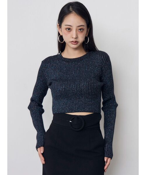 MURUA(ムルーア)の「ラメワイドリブクロップドニット 冬服(ニット/セーター・レディース・アイボリー/ブラック/グリーン/レッド/パープル・FREE)」の7枚目の写真